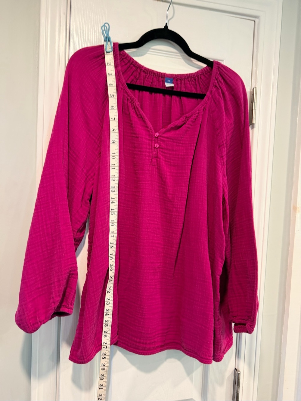 Old Navy Size XXL Fuchsia Double Gauze Cotton Peasant Blouse Boho Balloon Sleeve - Picture 6 of 10